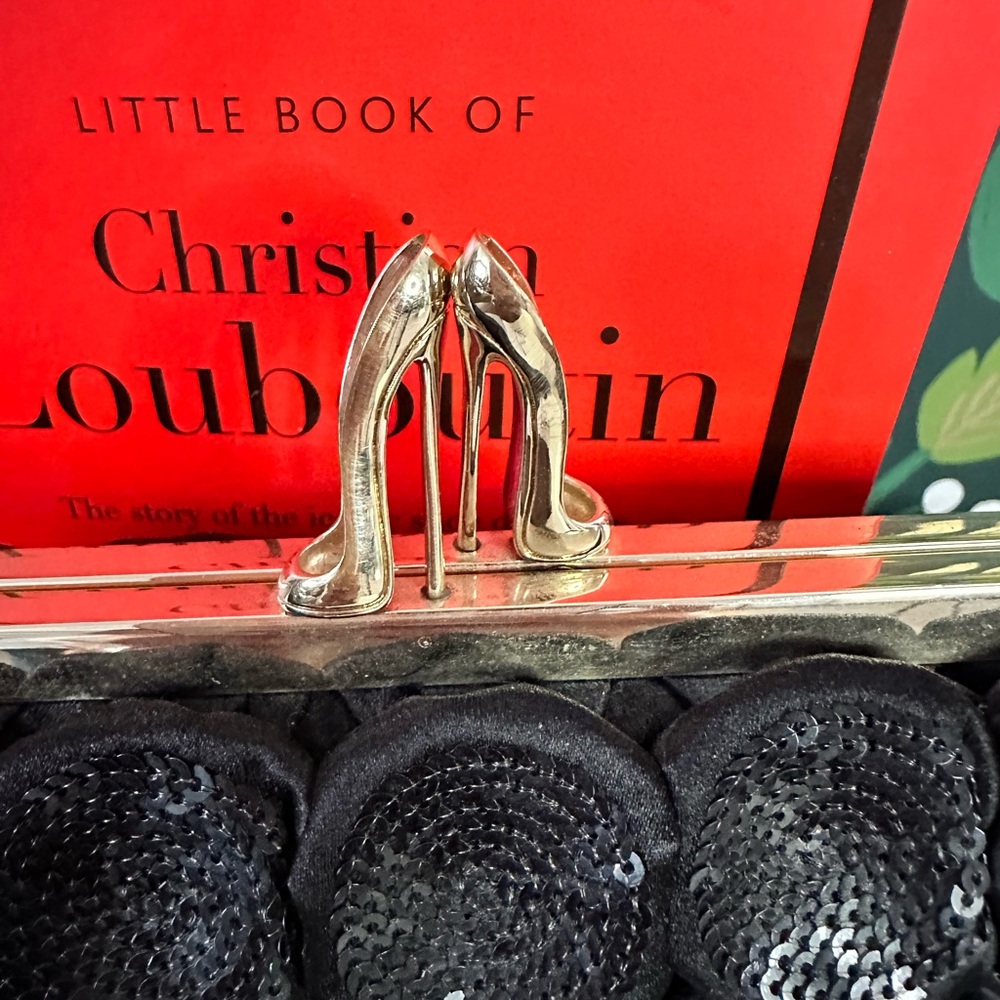 SOLD 🏆Christian Louboutin Carillon Black Satin & SequinedKisslock Clutch 💃🩷♥️ - Picture 3 of 11